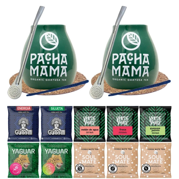 Set for two mate tea Gourd Bombilla 10x50