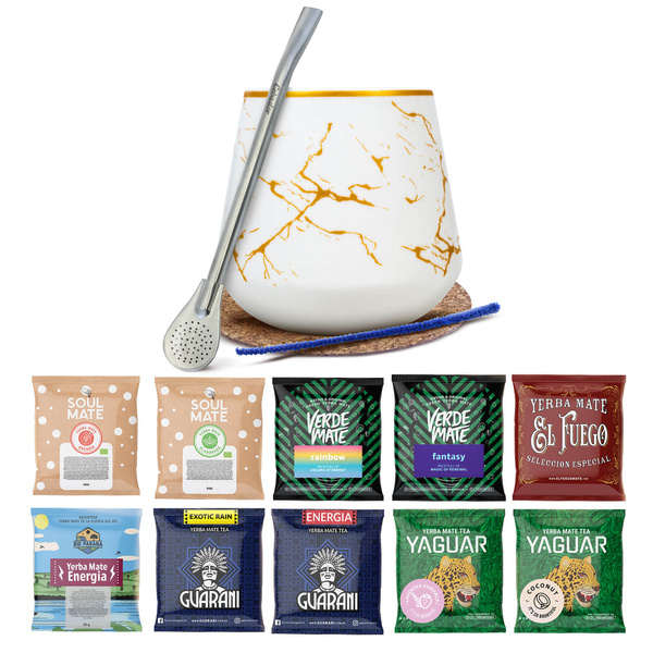 Yerba Mate Set: samples 10x50g Calabash + Bombilla