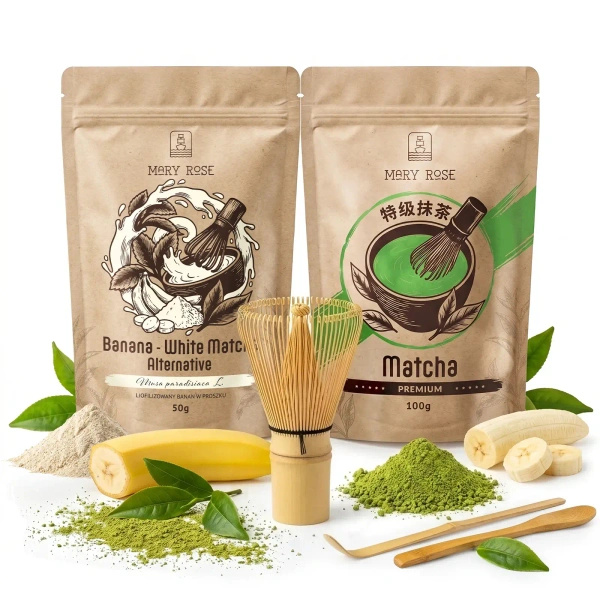 Set for colourful Matcha Latte: Matcha + White Matcha + accessories
