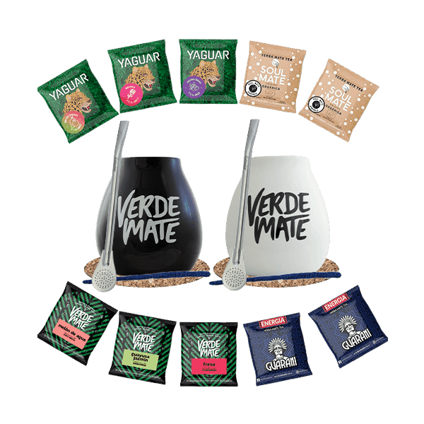 Yerba Mate Set 10x50g 2x Calabash + 2x Bombilla