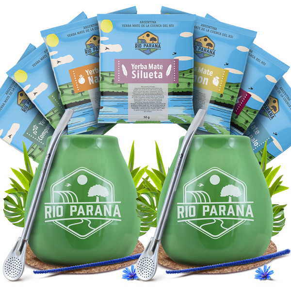 Yerba Mate Rio Parana Set FOR TWO Calabash Bombilla