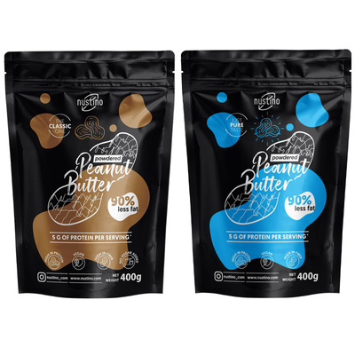 Sett med peanøttsmørpulver Nustino: Classic + Pure 2x400g