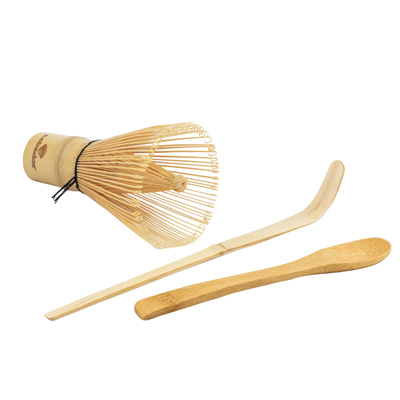 Bamboo matcha tea accessory set: chasen whisk + chashaku scoop + spoon
