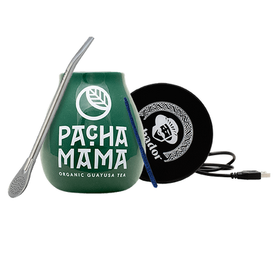 Yerba Mate & Guayusa Tea Accessories Set: USB cup warmer + Calabash + Bombilla