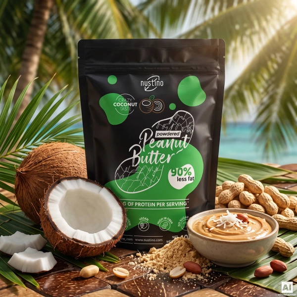 Sett med peanøttsmørpulver Nustino: Classic + Coconut 2x400g