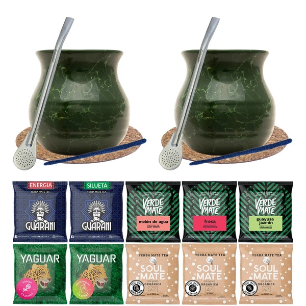 Set for two 10x50g mate tea Bombilla Gourd