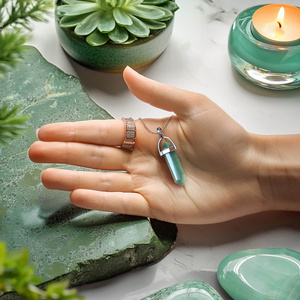 Pendant with aventurine in pouch + chain