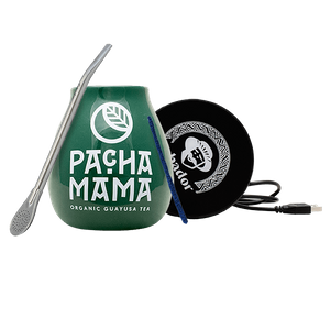 Yerba Mate & Guayusa Tea Accessories Set: USB cup warmer + Calabash + Bombilla