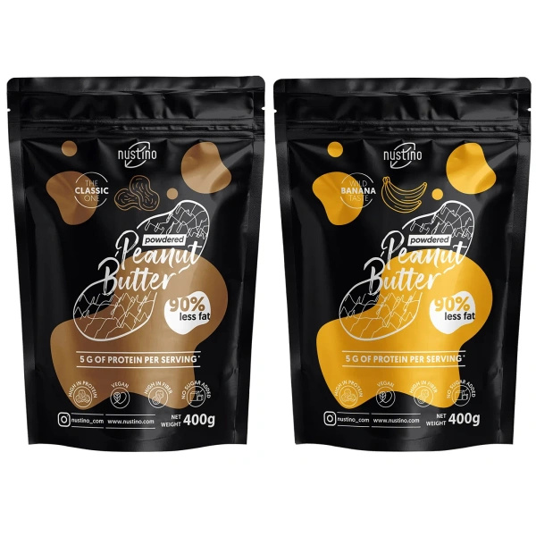 Sett med peanøttsmørpulver Nustino: Classic + Banana 2x400g