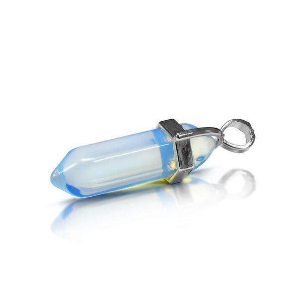 Pendant with opalite in pouch + chain
