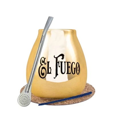 Yerba Mate BIG golden calabash bombilla El Fuego