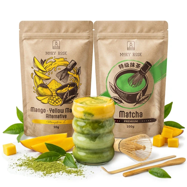 Set for colourful Matcha Latte: Matcha + Yellow Matcha + accessories