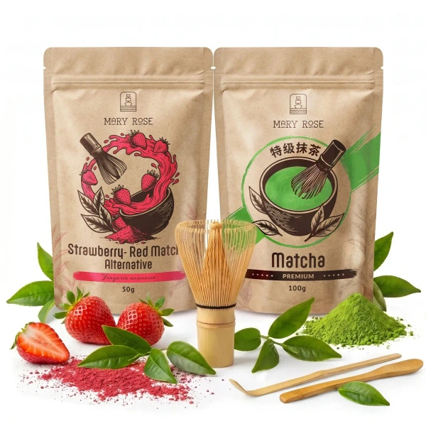 Set for colourful Matcha Latte: Matcha + Red Matcha + accessories