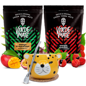Yerba mate set Verde Mate ceramic calabash Yaguar Gatito bombilla