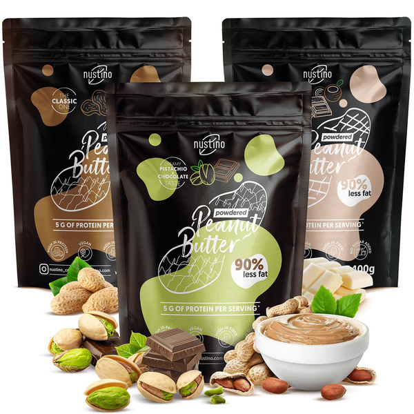 Nustino peanøttsmørpulver-sett: assorterte smaker 3x400g