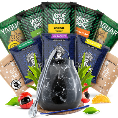 Yerba Mate Starter Set Calabash Bombilla 10x50g