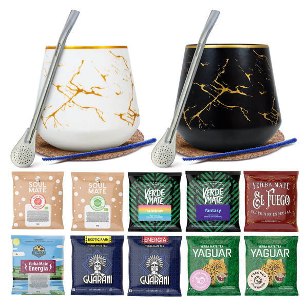 Yerba Mate Set for Two: samples 10x50g 2x Calabash + 2x Bombilla