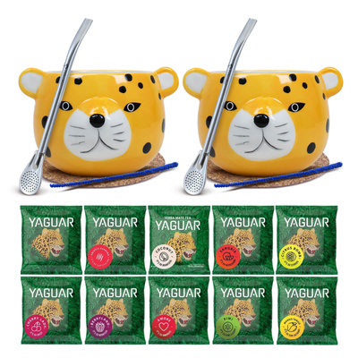 Yerba Mate Set for Two: Yaguar 10x50g samples + 2x Calabash + 2x Bombilla