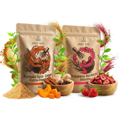 Sett med fargerike matchaer: Red Matcha + Orange Matcha
