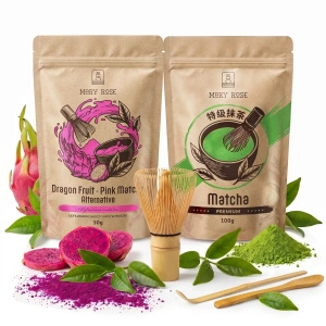 Set for colourful Matcha Latte: Matcha + Pink Matcha + accessories