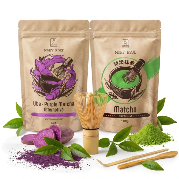 Set for colourful Matcha Latte: Matcha + Purple Matcha + accessories