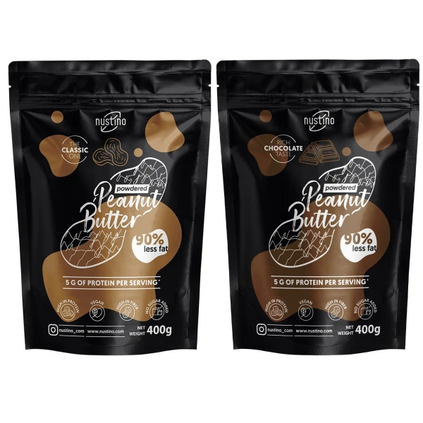 Sett med peanøttsmørpulver Nustino: Classic + Chocolate 2x400g