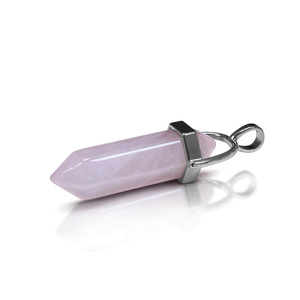 Pendant with rose quartz in pouch + chain