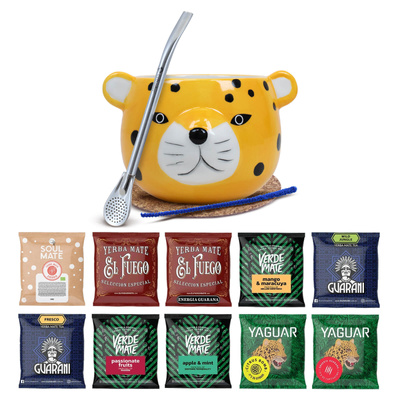 Yerba Mate Set 10x50g Calabash Gatito Bombilla