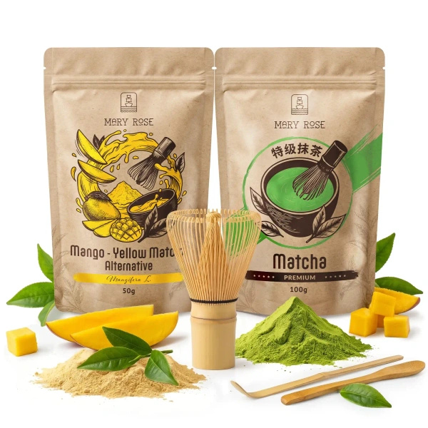 Set for colourful Matcha Latte: Matcha + Yellow Matcha + accessories