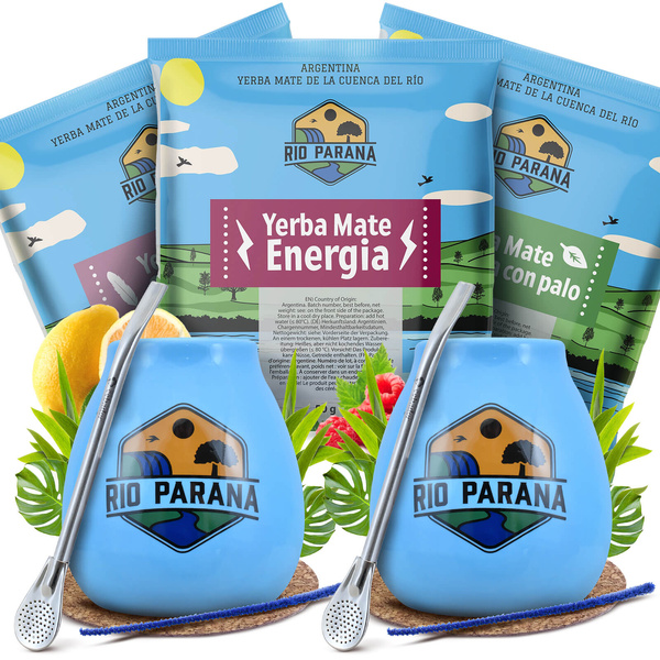 Yerba Mate Rio Parana Set FOR TWO Calabash Bombilla