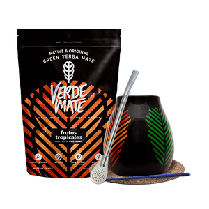 Yerba Mate Set: Verde Mate Frutos Tropicales 500g + Calabash + Bombilla