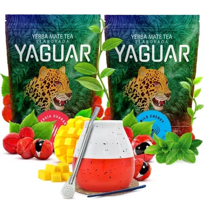 Yerba Mate Set Yaguar 2x500g + Calabash + Bombilla