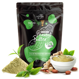 Sett med peanøttsmørpulver Nustino: Raspberry + Salted Caramel + Matcha 3x400g
