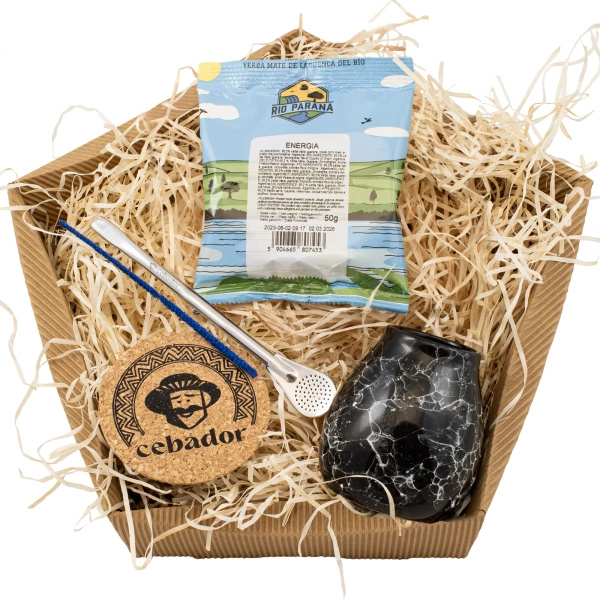 Yerba Mate Gift Set: Rio Parana Energia 50g + Mate Gourd + Bombilla