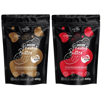 Sett med peanøttsmørpulver Nustino: Classic + Strawberry 2x400g