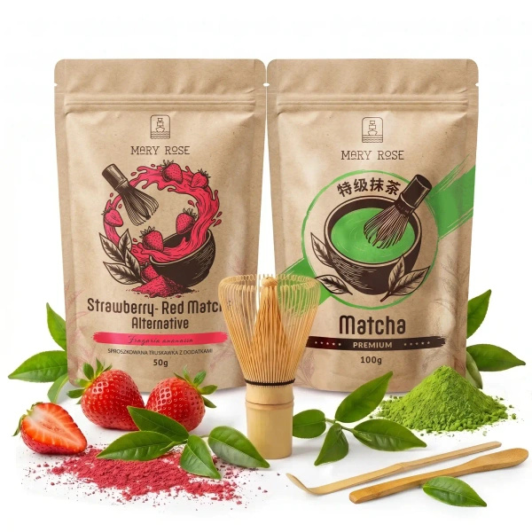 Set for colourful Matcha Latte: Matcha + Red Matcha + accessories