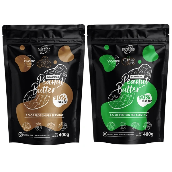 Sett med peanøttsmørpulver Nustino: Classic + Coconut 2x400g