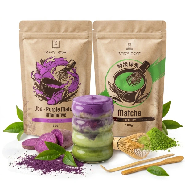 Set for colourful Matcha Latte: Matcha + Purple Matcha + accessories