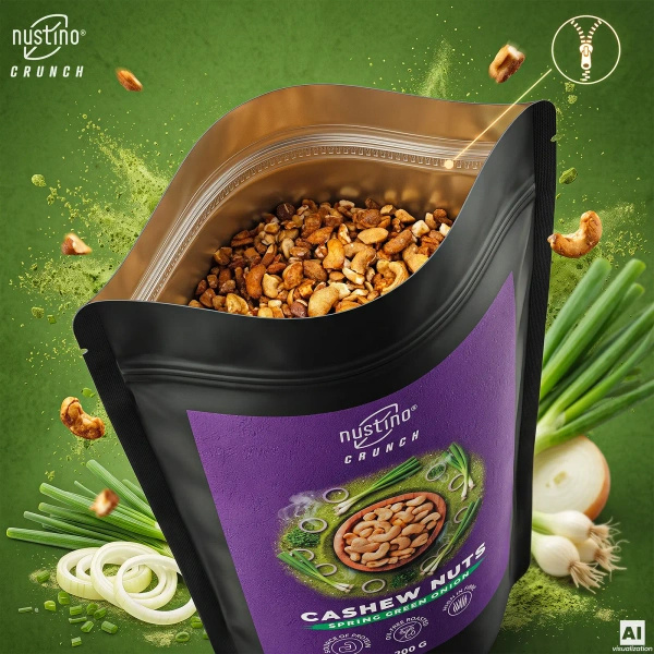 Nustino Crunch – ristede cashewnøtter – Spring Green Onion 200 g