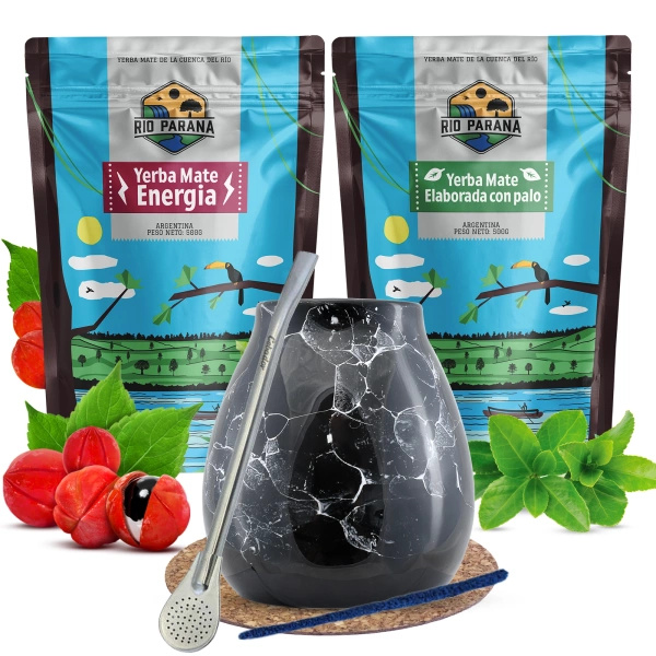 Yerba Mate Set Rio Parana 2x500g 1kg Calabash + Bombilla