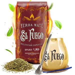 Yerba Mate Set: El Fuego Elaborada 1kg + Calabash + Bombilla