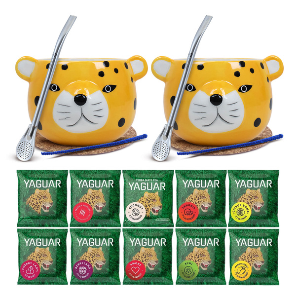 Yerba Mate Set for Two: Yaguar 10x50g samples + 2x Calabash + 2x Bombilla
